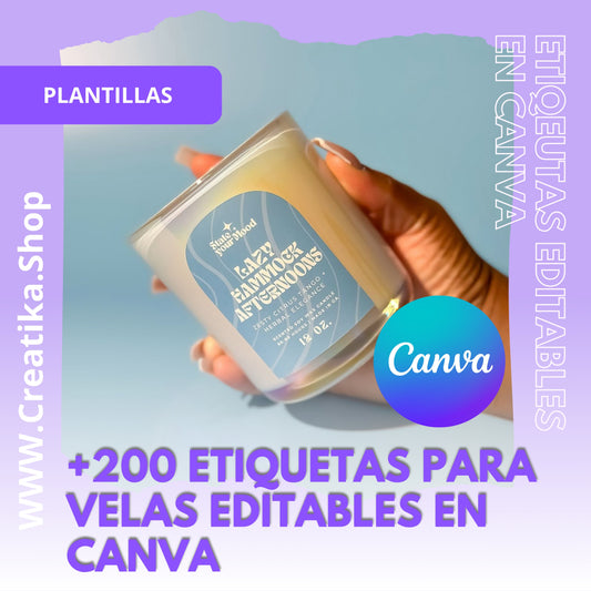 + 200 Etiquetas profesionales para tus velas Artesanales Editables en Canva